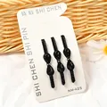 Set de tres pinzas para el cabello negras con cuentas finas y un pequeño cristal central - Estilo Lazo en el Centro (NM-425) / Juego de 3 / Negro