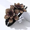 Pinza para el pelo grande de resina negra con flores de pedrería brillante - Flor de Bauhinia (0415-1) / Strass Púrpura Oscuro + Champaña
