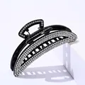 Elegant large black hair claw clip with crystal rhinestones for thick hair - Crescent White Rhinestone