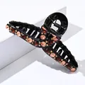 Pinza de pelo grande y elegante en negro brillante con pedrería de cristal ámbar - 9.5CM / Café + Circón Champán