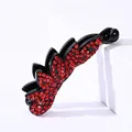 Elegant banana hair clip with red rhinestones on black glossy base for women's updos - Red Rhinestone