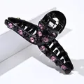 Elegante pinza para el pelo negra decorada con diamantes de imitación rosa y púrpura - 9.5CM / Diamante Púrpura