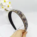 Wide headband with colorful rhinestones and gold chain trim in a silver finish - Leopard Dark Rhinestone