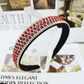 Sparkling wide headband with red and white rhinestones on black fabric base - Red Rhinestone