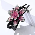 Elegante pinza para el cabello negra con flores de cristal rosa y brillantes piedras AB - Estrás Rosa (6 Estrás Completo 6 Pétalos Puntiagudo)