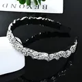 Diadema ancha de lujo en color negro con cristales brillantes y pedrería elegante - Estilo Estrecho Vidrio Blanco Fruncido