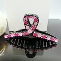 Pinza para el cabello negra elegante con pedrería rosa degradada y diseño de cinta - Rosa
