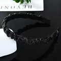 Diadema ancha plisada negra con lentejuelas brillantes para peinados de fiesta - Estilo Strass Negro Fruncido