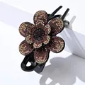 Pinza para el pelo con flor de diamantes violetas sobre acabado negro brillante - Estrás Champaña Púrpura (9 Estrás Completo 6 Pétalos Redondeado)