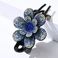 Pinza para el pelo con flor de cristal azul y diamantes de imitación antideslizante - Estrás Azul (10 Estrás Completo 6 Pétalos Redondeado)