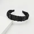 Elegante diadema ancha negra de tela plisada con detalles de cristales negros brillantes - Estilo Ancho Strass Negro Fruncido