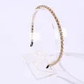 Diadema elegante con perlas de cristal color champán tejidas en montura dorada - Champán