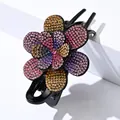 Pinza para el pelo de flor negra con pedrería de colores y brillantes cristales - Estrás Colorido (12 Estrás Completo 6 Pétalos Redondeado)