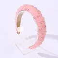 Elegant pink crystal beaded padded headband with shimmering faceted rhinestones - Pink