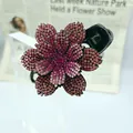 Pinza para el cabello de flor rosa y morada con diamantes de imitación brillantes - Estrás Rosa (19 Estrás Completo 6 Pétalos Borde Dentado)