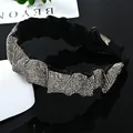 Diadema ancha de lujo con cristales brillantes en color plata y negro brillante - Estilo Gris Transparente Fruncido Ondulado