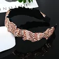 Diadema ancha vintage con cristales oro rosa en tela plisada negra para fiestas - Estilo Vidrio Champaña Ancho Fruncido