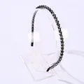 Elegante diadema de cristales negros estilo francés vintage con cuentas trenzadas - Plateado