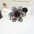 Pinza para el cabello floral brillante con diamantes de imitación en forma de flor - Púrpura Profundo (19 Estrás Completo 6 Pétalos Borde Dentado)