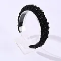 Elegant black beaded baroque headband with multifaceted crystals and a sponge base - Black