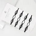 Set de 4 clips para el pelo ondulados de metal negro con acabado mate en tarjeta - Horquilla de Alambre (Forma Pipa/WM-9931) / Paquete de 4 / Negro