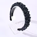 Elegant wide headband with deep blue faceted crystal beads in baroque style - Navy Blue