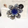 Elegante pinza de pelo de flor con brillantes diamantes de imitación azules y degradados - Estrás Azul (19 Estrás Completo 6 Pétalos Borde Dentado)