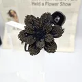 Pinza para el pelo de flor con diamantes azules para peinados recogidos - Gris Transparente Marino Estrás (19 Estrás Completo 6 Pétalos Borde Dentado)