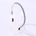 Crystal beaded headband with blue and champagne rhinestones on silver metal frame - Blue and Champagne
