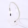 Sparkling crystal beaded slim headband with silver metal base and non-slip black tips - White
