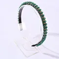 Handmade emerald green crystal and gold bead woven headband with black fabric base - Champagne + Green