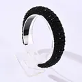 Diadema ancha de cuentas negras hecha a mano con cristales brillantes estilo barroco - Negro