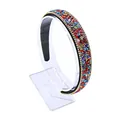 Fashionable wide headband featuring colorful rhinestones and gold chain links on black base - Dark Multi-color Rhinestone