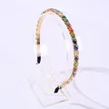 Elegante gouden haarband met kleurrijke rechthoekige kristallen voor vrouwen - Kristallen Platte Ketting Stijl / Kleurrijk