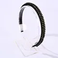 Elegante vintage hoofdband met drie rijen zwarte kristallen kralen en strass-stenen - Zwart