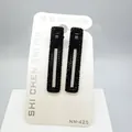 Set de dos pinzas para el cabello negras rectangulares con cristales brillantes - Pinza Pico de Pato Cuadrada Hueca (NM-425) / Juego de 2 Piezas / Negro