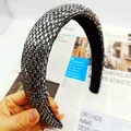 Elegant wide headband with luxury silver grey rhinestones and soft black velvet lining - Square Rhinestone Dark Gray