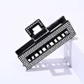 Square black hair claw clip with multiple rows of sparkling rhinestones and metal spring - Hollow Square White Rhinestone