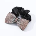 Elegante elastico per capelli in raso nero con lussuoso fiocco scintillante di strass - Champagne