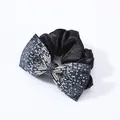 Elegante elastico in raso nero con un fiocco decorato con cristalli AB scintillanti - Blu navy