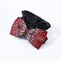 Elastico per capelli con fiocco di strass rossi e bianchi su tessuto in raso nero - Rosso