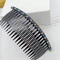Sparkling crystal hair comb featuring navy blue and champagne rhinestones on black base - Navy Transparent Grey Rhinestone