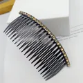 Champagne rhinestone hair comb with curved black base for elegant hair styling - Golden Transparent Grey Rhinestone