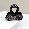 Elegante pinza per capelli a fiocco nero con strass grigio scuro e cristallo - Strass Grigio Tinta Unita (Fiocco Diamante Grande Pinza Media)
