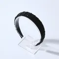 French style wide black beaded headband with sparkling crystal rhinestones for women - Black