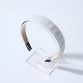 French style white beaded headband with sparkling crystals on transparent display stand - White