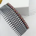 Elegant black hair comb with brown and iridescent rhinestone flower patterns on top - Plum Purple Rhinestone