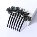 Elegant seven-tooth black hair comb featuring three luxury rhinestone encrusted butterflies - Transparent Gray Butterfly