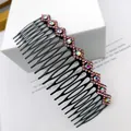 Korean style black hair comb with pink floral rhinestones and colorful crystal accents - Rhombus Pink Rhinestone