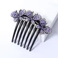 Elegante zwarte haarkam met zeven tanden en paarse strass vlinder decoratie - Lichtpaarse Vlinder